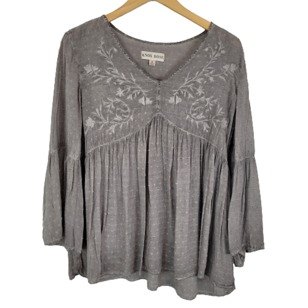 Knox  Rose gray floral embroidered boho top